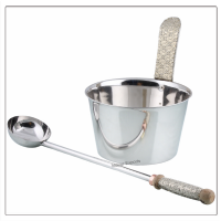 Stainless Steel Sauna Bucket with Metallic Wood Handle