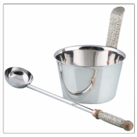 Stainless Steel Sauna Bucket with Metallic Wood Handle