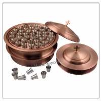 2 Communion Trays with Lid & 2 Stacking Bread Plates with Lid & 80 Cups - Copper Finish