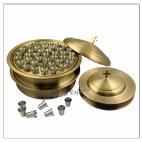 2 Communion Trays with Lid & 2 Stacking Bread Plates with Lid & 80 Cups - Brass Matte Finish