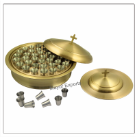 Communion Tray with Lid & Stacking Bread Plate with Lid & 40 Cups - Brass Matte Finish