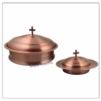 Communion Tray with Lid & Stacking Bread Plate with Lid - Copper Finish