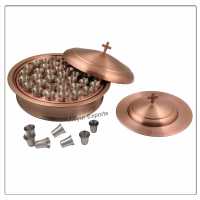 Communion Tray with Lid & Stacking Bread Plateswith Lid & 40 Cups - Copper Finish