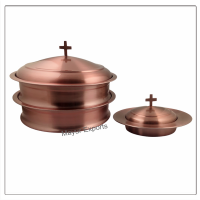 2 Communion Trays with Lid & Stacking Bread Plate with Lid - Copper Finish