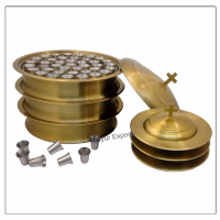  3 Communion Trays with Lid & 3 Stacking Bread Plates with Lid & 120 Cups - Brass Matte Finish