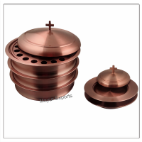 3 Communion Trays with Lid & 2 Stacking Bread Plates with Lid - Copper Finish