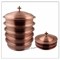 5 Communion Trays with Lid & 3 Stacking Bread Plates with Lid - Copper Finish