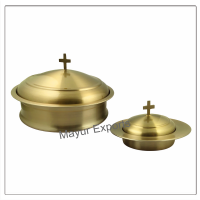 Communion Tray with Lid & Stacking Bread Plate with Lid - Brass Matte Finish