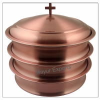 Communion Tray with Lid & Stacking Bread Plate with Lid - Copper Finish